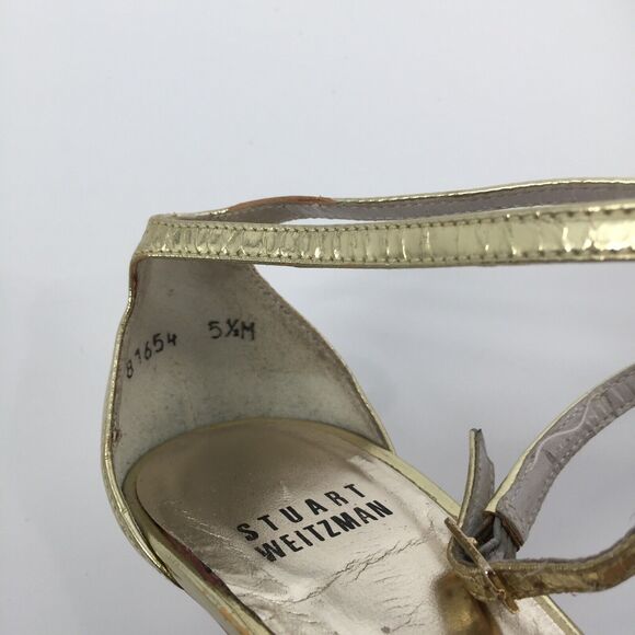 Stuart Weitzman Strappy Open Toe High Heels Size 5.5 Womens Metallic Gold